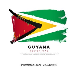 Flag of Guyana. Green, white, black, red and yellow hand-drawn brush strokes. Vector illustration isolated on white background. Colorful Guyanese flag logo. svg
