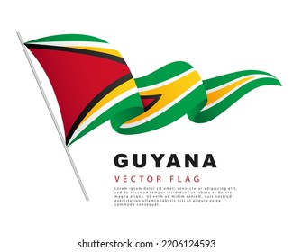 The flag of Guyana hangs on a flagpole and flutters in the wind. Vector illustration isolated on white background. Colorful Guyanese flag logo. svg
