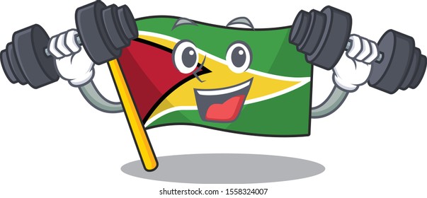 flag guyana isolated in the cartoon with bring barbell