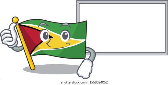 flag guyana isolated in the cartoon thumbs up with board