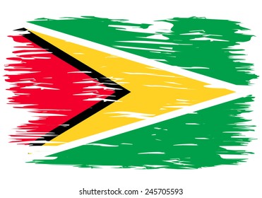 The flag of Guyana. Painted brush colored inks. Symbol Independence Day National Patriotic Travel Country Background Grunge Paint Stock Vector Icon Logo Picture Image Illustration Political
