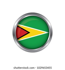 Flag of Guyana as round glossy icon. Button with Guyana flag.isolated, banner vector illustration. Vector illustration eps10.