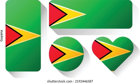 Flag of Guyana , set of flags , flag button , Heart of flag	
