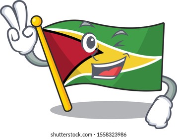 Flag guyana two finger flown on mascot pole
