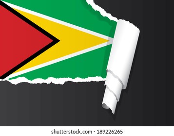 Flag of Guyana under ripped paper vector illustration.