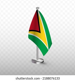 Flag of Guyana. Vector illustration of a flag with flagpole on a transparent background (PNG).