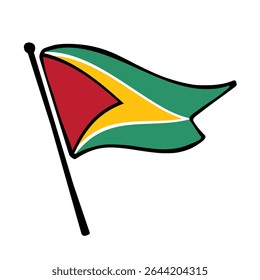 Bandeira da Guiana. Guiana bandeira vetor ilustração ícone design no estilo desenhado à mão. Bandeira de mastro flutuante.