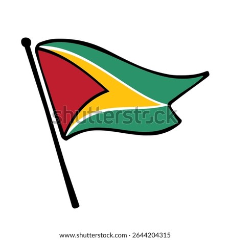 Flag of Guyana. Guyana flag vector illustration icon design in the hand-drawn style. Fluttering flagpole flag.