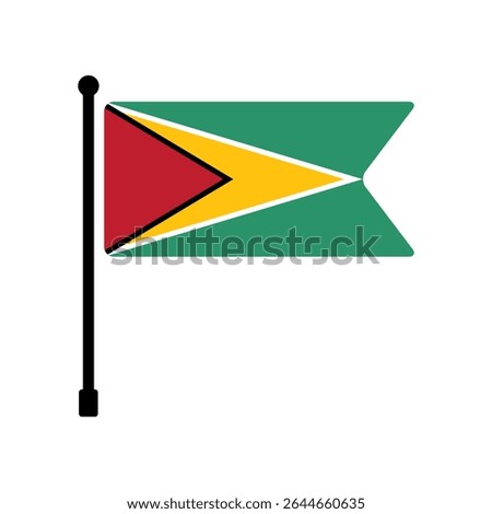 Flag of Guyana. Guyana flag vector illustration icon design. Flagpole flag icon.