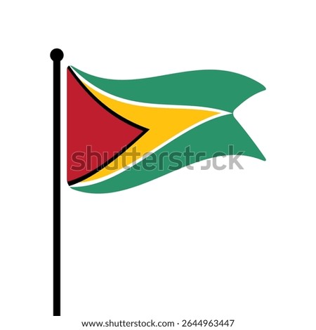 Flag of Guyana. Guyana flag vector illustration icon design. Fluttering flagpole flag.