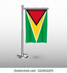 Flag of Guyana. Vector illustration of a vertical hanging flag with flagpole on a transparent background (PNG).
