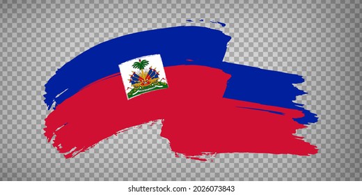 Flag Haiti brush stroke background.  Flag waving Republic of Haiti on transparent background for your web site design, app, UI.  EPS10.