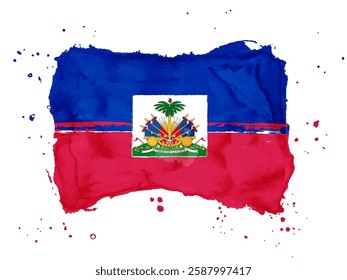 Flag of Haiti brush stroke background.  Flag Haiti on white background. Watercolor style for your web site design, app, UI.  EPS10.