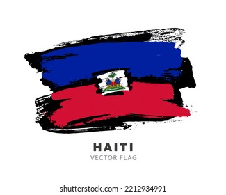 Flag of Haiti. Colored brush strokes drawn by hand. Vector illustration isolated on white background. Colorful Haitian flag logo.