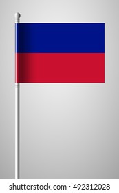 Flag of Haiti. National Flag on Flagpole. Isolated Illustration on Gray Background