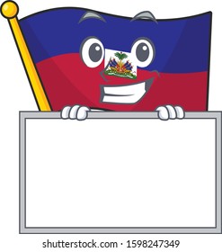 Flag haiti Scroll cartoon character style grinning with board