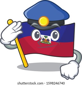 Flag haiti Scroll Cartoon mascot style as a Police officer