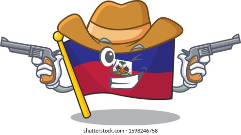 Flag haiti Scroll mascot performed as a Cowboy with guns