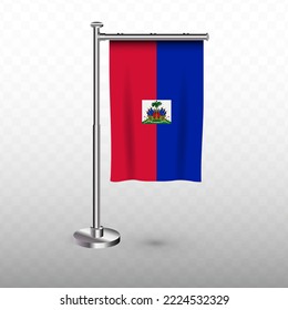 Flag of Haiti. Vector illustration of a vertical hanging flag with flagpole on a transparent background (PNG).