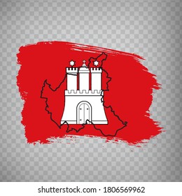 Flag of  Hamburg from brush strokes. Blank map of Hamburg. Federal Republic of Germany.  High quality map and flag for your design on transparent background.  EPS10