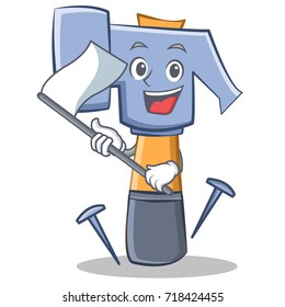 With flag hammer character cartoon emoticon vector illustration