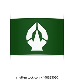 Flag of Hanayama (Miyagi Prefecture, Japan). Vector illustration of a stylized flag. The slit in the paper with shadows. Element for infographics.