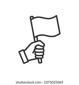 Flag in hand, linear icon. Line with editable stroke