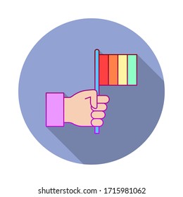 Flag, hand, pride day long shadow icon. Simple color vector of World pride day icons for ui and ux, website or mobile application