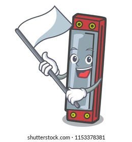 With flag harmonica mascot cartoon style