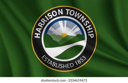 Flag of Harrison Township, Ohio, USA. Realistic waving flag of Harrison Township vector background.