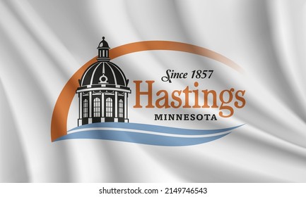 Flag of Hastings, Minnesota, USA. Realistic waving flag of Hastings vector background.