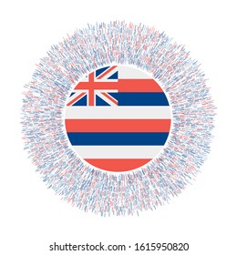 Flag of Hawaii with colorful rays. Radiant US state sign. Shiny sunburst with Hawaii flag. Awesome vector illustration.