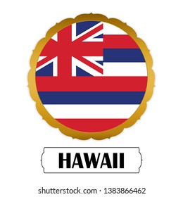 Flag of Hawaii with name icon, Golden sticker with flag of the Hawaii vector 