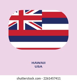 Flag of Hawaii, Flag of USA state Hawaii Vector Illustration, Hawaii flag in rounded corner, Button style Hawaii flag, USA.