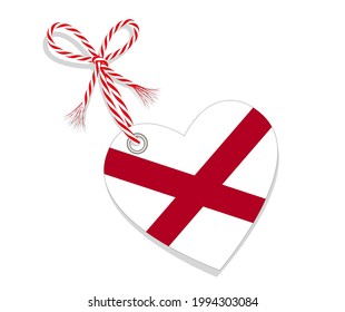 Flag as a heart "I Love Alabama" with a cord string,
Vector illustration isolated on white background
