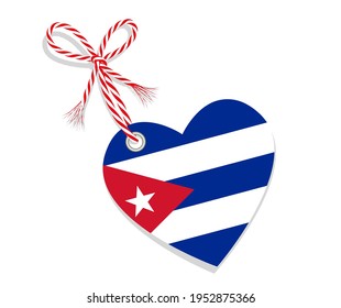 Flag as a heart "I Love Cuba" with a cord string,
Vector illustration isolated on white background

