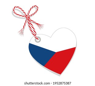 Flag as a heart "I Love Czech Republic" with a cord string,
Vector illustration isolated on white background
