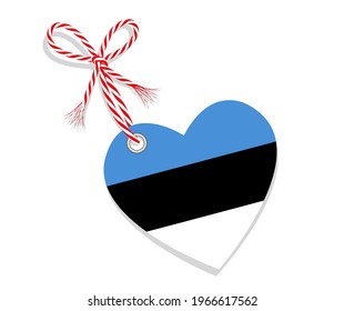 Flag as a heart "I Love Estonia" with a cord string,
Vector illustration isolated on white background
