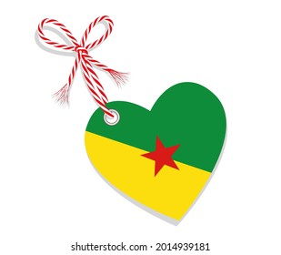 Flag as a heart "I Love French Guiana" with a cord string,
Vector illustration isolated on white background
