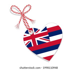 Flag as a heart "I Love Hawaii" with a cord string,
Vector illustration isolated on white background
