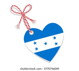 Flag as a heart "I Love Honduras" with a cord string,
Vector illustration isolated on white background
