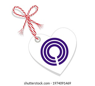 Flag as a heart "I Love Kawasaki-Kanagawa" with a cord string,
Vector illustration isolated on white background
