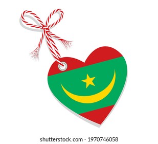 Flag as a heart "I Love Mauritania" with a cord string,
Vector illustration isolated on white background
