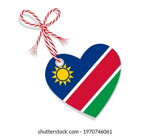 Flag as a heart "I Love Namibia" with a cord string,
Vector illustration isolated on white background
