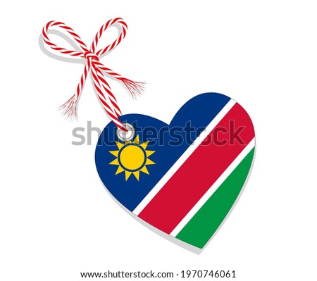 Flag as a heart "I Love Namibia" with a cord string,
Vector illustration isolated on white background
