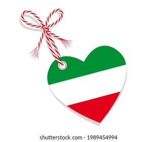 Flag as a heart "I Love North Rhine-Westphalia" with a cord string,
Vector illustration isolated on white background
