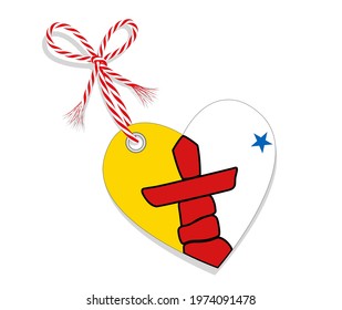 Flag as a heart "I Love Nunavut" with a cord string,
Vector illustration isolated on white background
