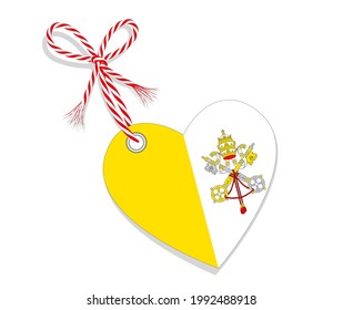 Flag as a heart "I Love Vatican" with a cord string,
Vector illustration isolated on white background
