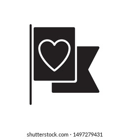 Flag with heart icon. flat simple pictogram. Freedom, peace, love vector illustration