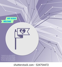Flag, heart icon on purple abstract modern background. The lines in all directions. With room for your advertising. Vector illustration